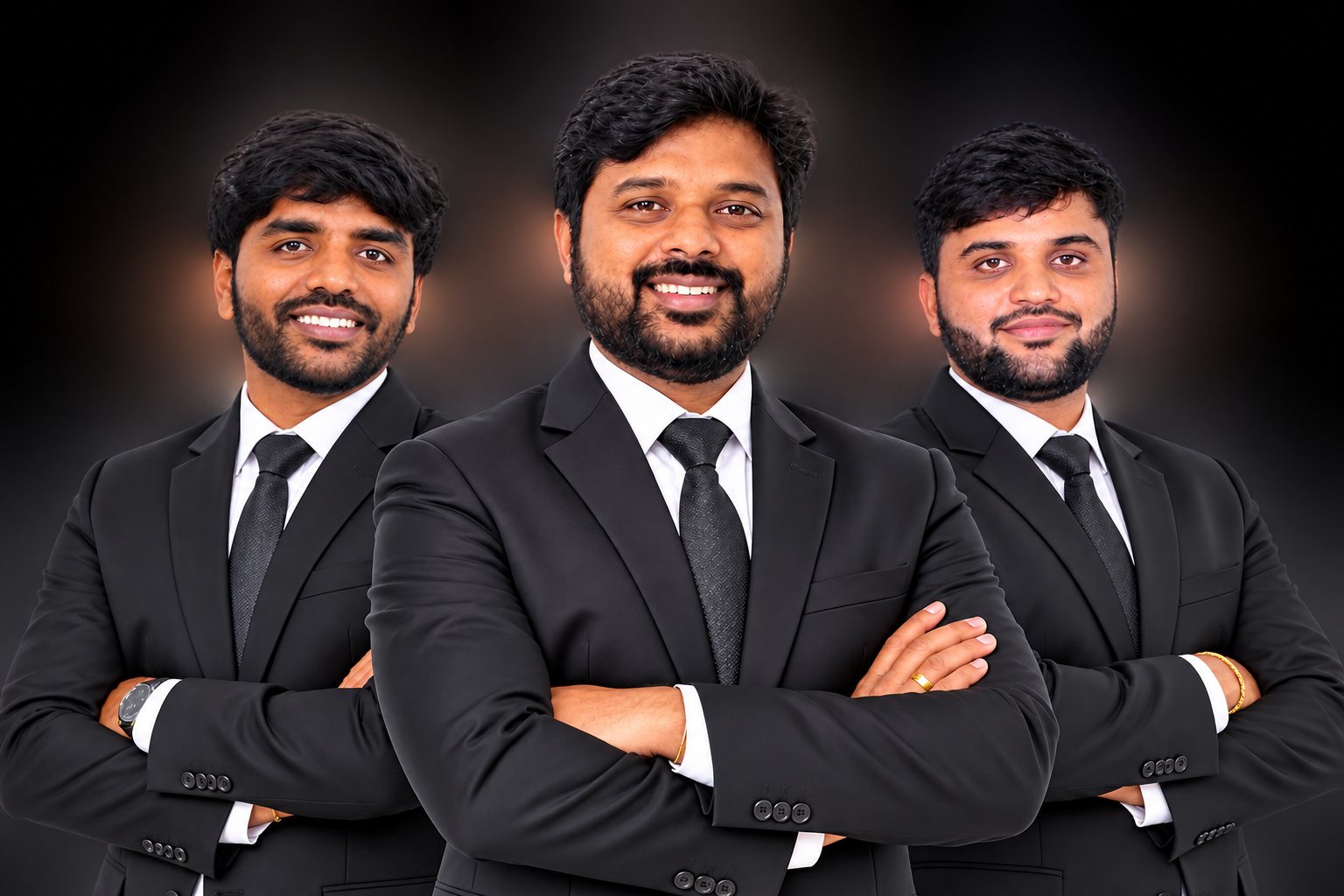 CA Ravi Jammu standing with two members of the firm's team
